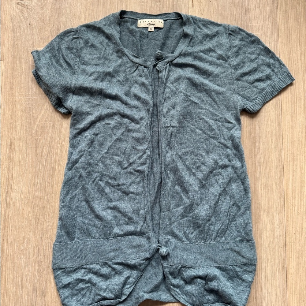 Elegant Slate Blue Short Sleeve Blouse